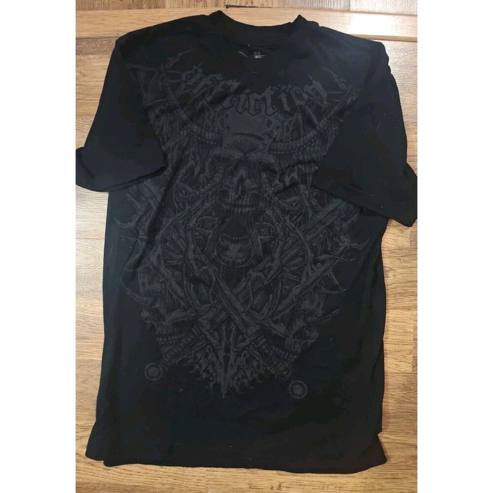 Affliction Tortured Faded T-Shirt Men's Medium Black Horned Skull Swords